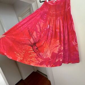 Love Binetti Pink 100%Silk Artsy Hera Print Octopus Sea Naomi? Skirt NWT Size XS